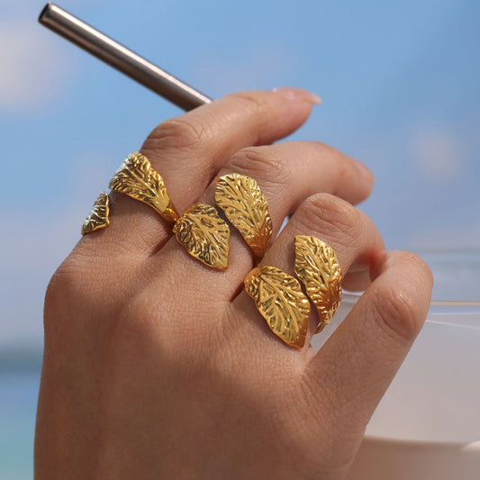 Bague Ouverte Feuille Géométrique Dorée