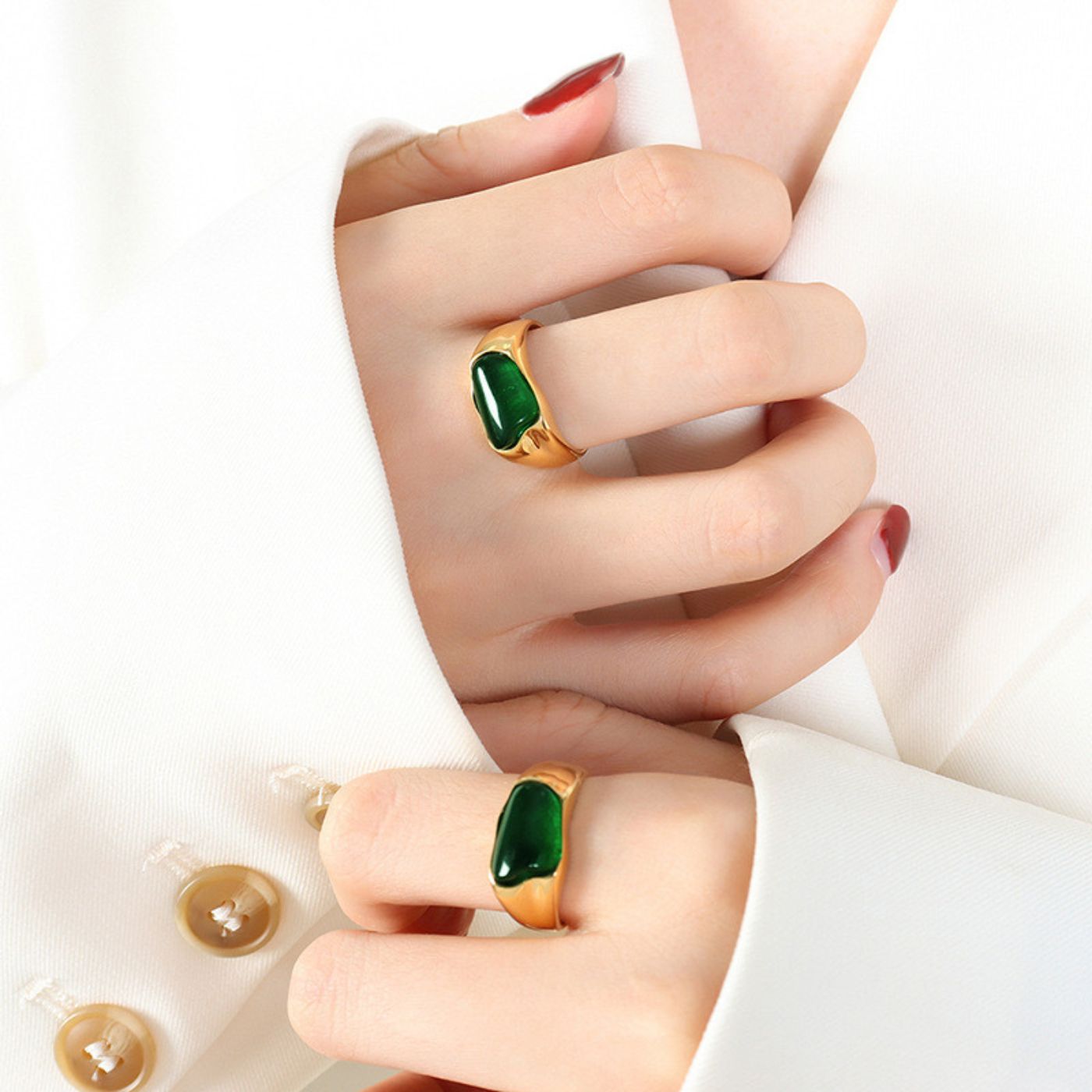Bague Vintage Résine Vert Émeraude