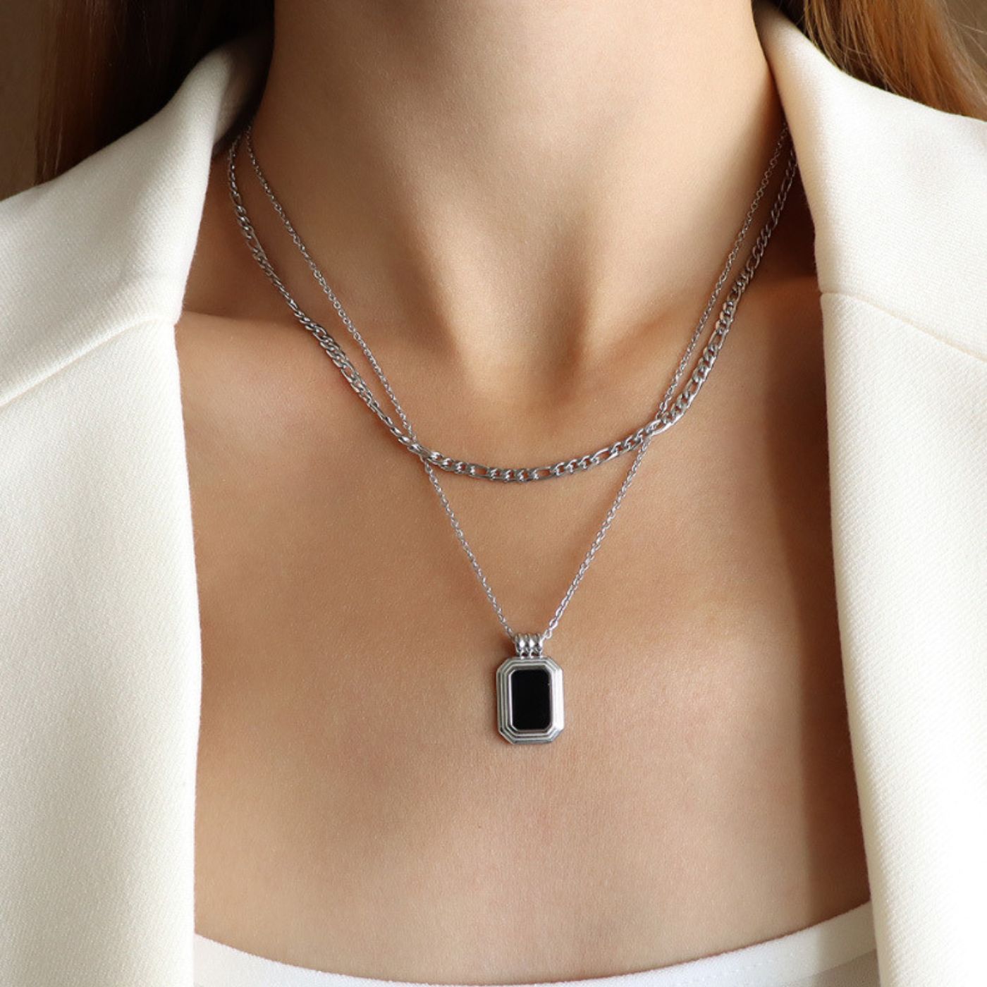 Collier double rangs nacre noire