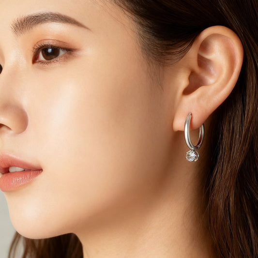 Boucles d'oreilles Créole Argentées avec Pendentif en oxyde de zirconium